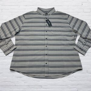 Mizzen+Main City Flannel Shirt Mens XXL 2XL Gray Striped Long Sleeve Classic Fit